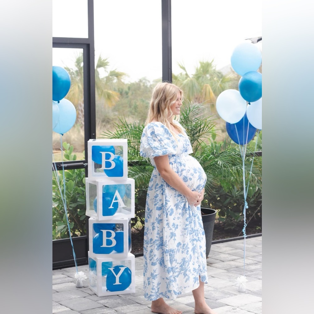 MATERNITY Blue and White Floral Maxi Dress
